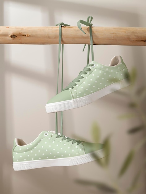 canvas sneakers mockup streetwear fashion in green polka dot design psd