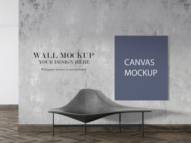 Canvas and wall mockup in 3d rendering