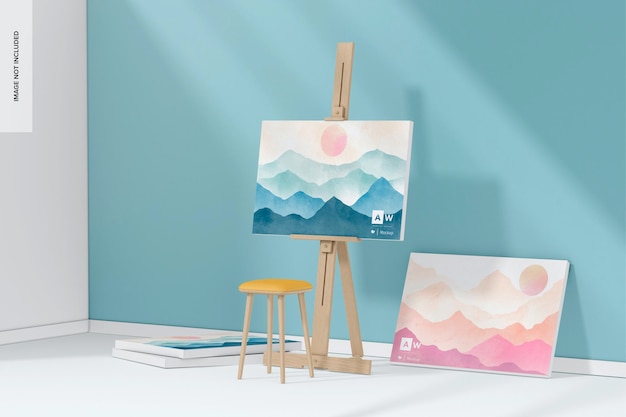 Canvas with easel mockup leaned