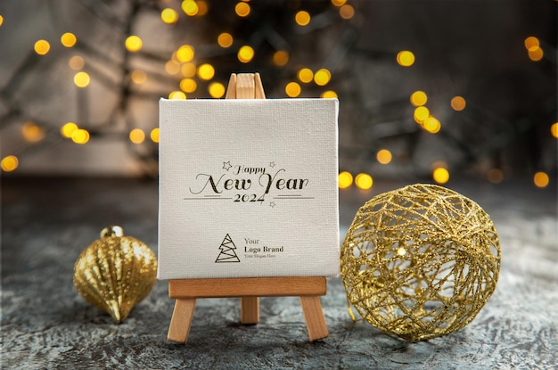 PSD canvas mockup di legno natale nuovo anno 2024