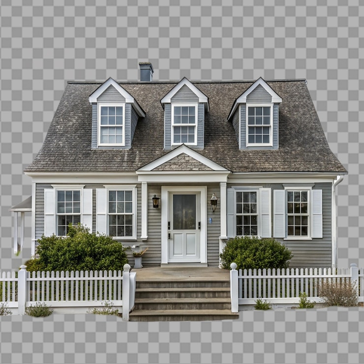 PSD cape cod house on transparent background