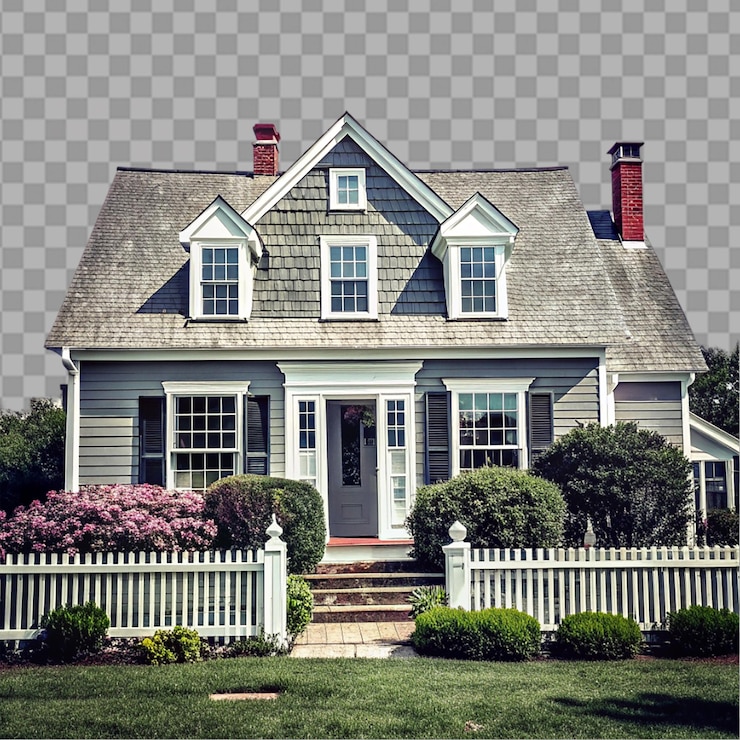 PSD cape cod house on transparent background