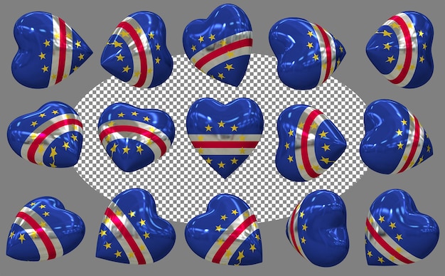 Cape Verde Cabo Verde 3D Heart Flag Isolated Different Positions 3D Rendering
