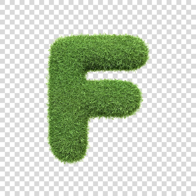 PSD capital letter f shaped from lush green grass isolated on a white background front view