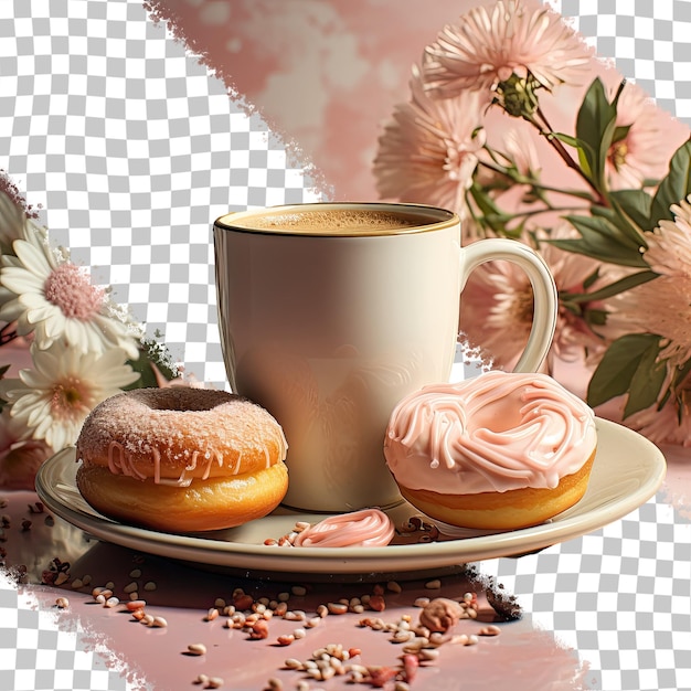 PSD cappuccino and donut on transparent background