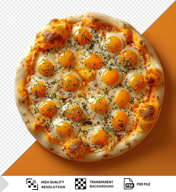 PSD capricciosa pizza with cheese bac top view on an orange background