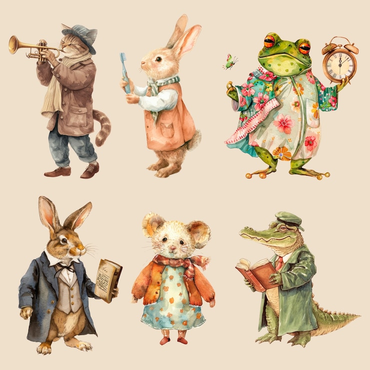 PSD capricious dier personage illustraties ontwerp element psd set