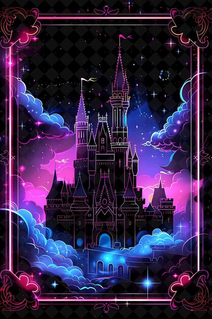 PSD capricious fairy tale castle arcane ramy z magicznym odlewem neonowym kolorowe ramy kolekcja y2k