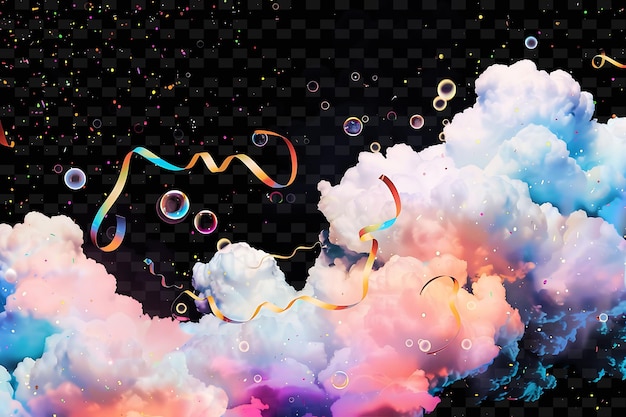 PSD capricious stratocumulus cloud z pływającymi bąbelkami i kolorem neonowym kolekcja dekoracji kształtu koloru