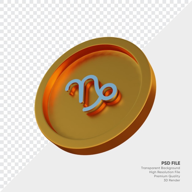 Capricorn Zodiac Horoscope symbol on golden coin 3D Illustration