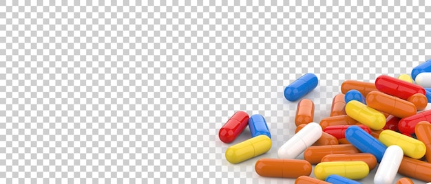 Capsule pills isolated on transparent background 3d rendering illustration