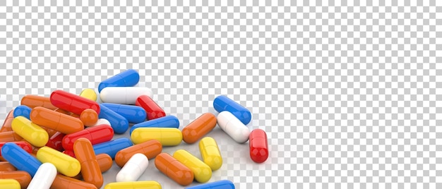 Capsule pills isolated on transparent background 3d rendering illustration