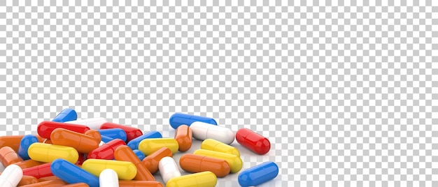 Capsule pills isolated on transparent background 3d rendering illustration