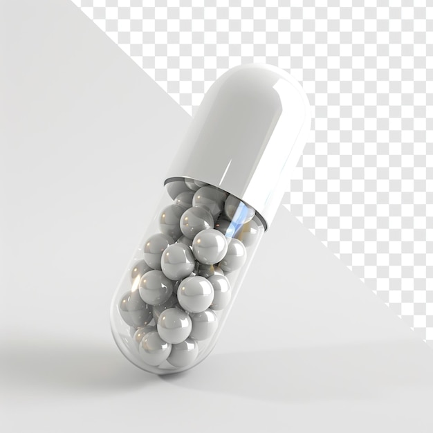 PSD capsule with colorful balls inside transparent background