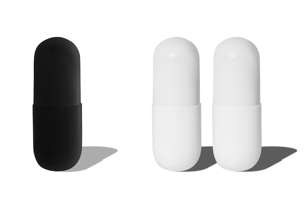 PSD capsules of different colors in a row on isolated transparent background