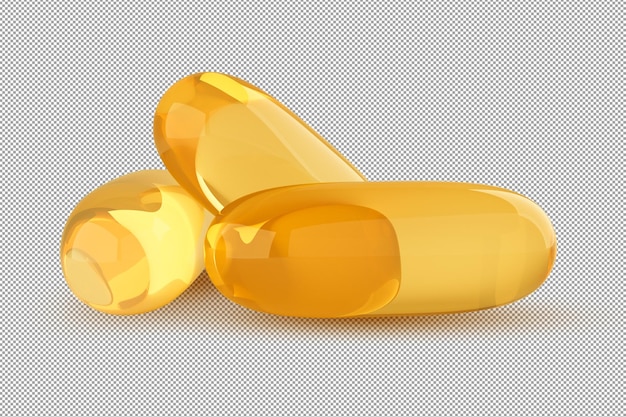 PSD capsules omega 3 on alpha background 3d rendering