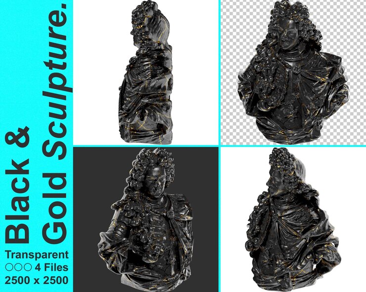 PSD captain moritz hartmann black glossy marble and gold statue perfect for graphic design promotions