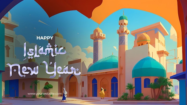 PSD captivating islamic new year mosque illustration banner embrace the spirit of new beginnings