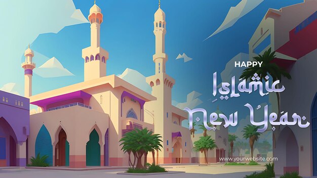 PSD captivating islamic new year mosque illustration banner embrace the spirit of new beginnings