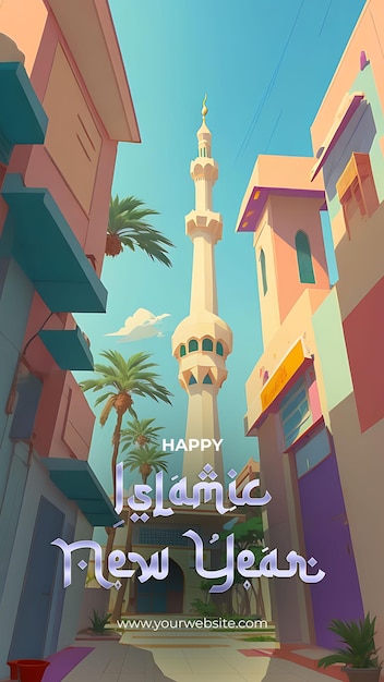 PSD Увлекательная исламская новогодняя иллюстрация мечети воплощает дух новых начинаний