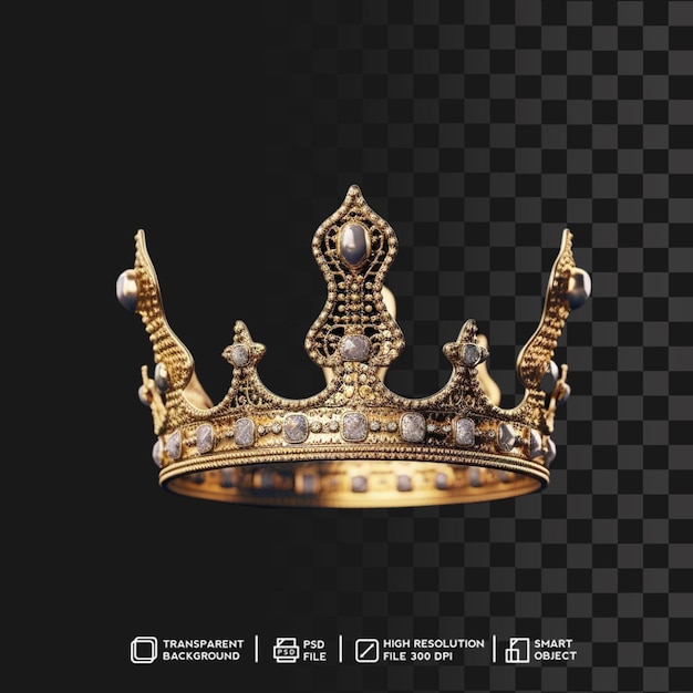 Captivating realistic render of a gold crown on transparent isolated background