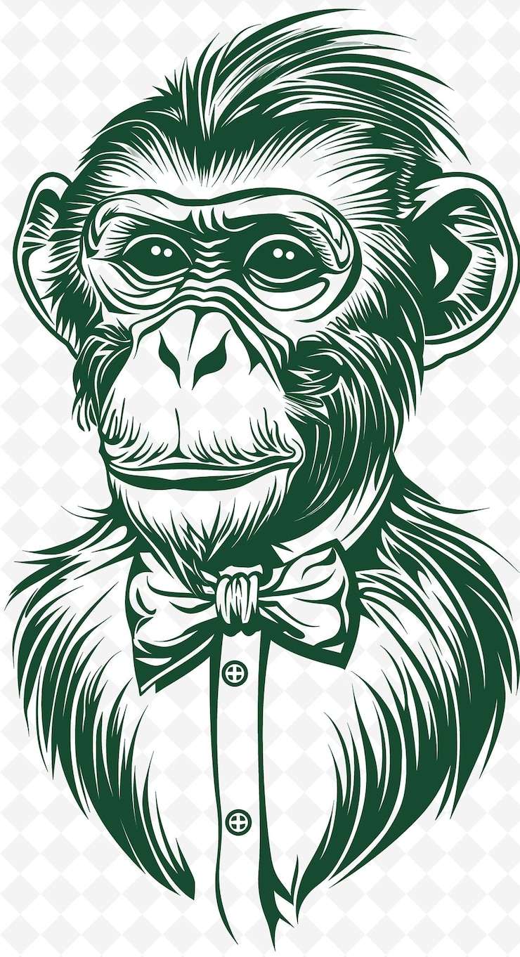 PSD capuchin monkey wearing a bow tie and a mischievous expressi animals sketch art vector collections