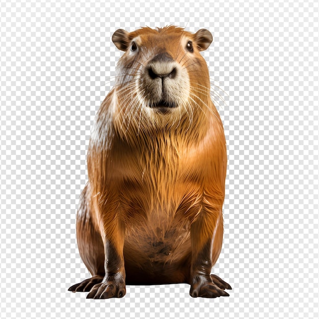 Capybara isolated on transparent background front view generative ai