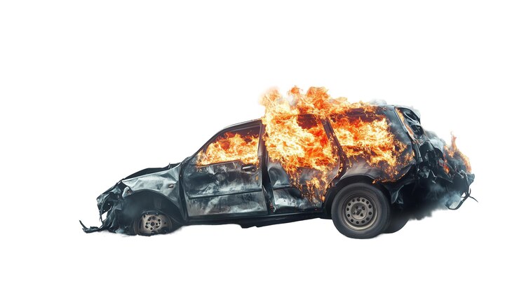 PSD car on fire isolated