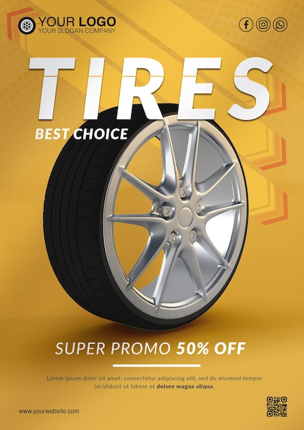 PSD car flyer template for tires promo