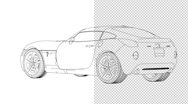 PSD 車の手描きと黒と白のスケッチ。