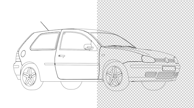 PSD 車の手描きと黒と白のスケッチ。