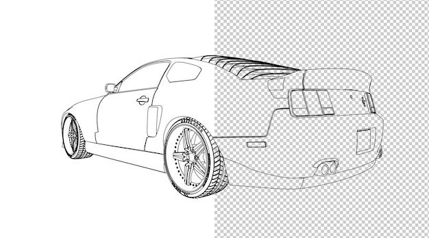 車の手描きと黒と白のスケッチ。