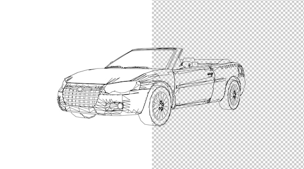 車の手描きと黒と白のスケッチ。