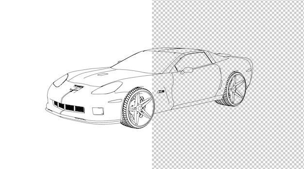 車の手描きと黒と白のスケッチ。