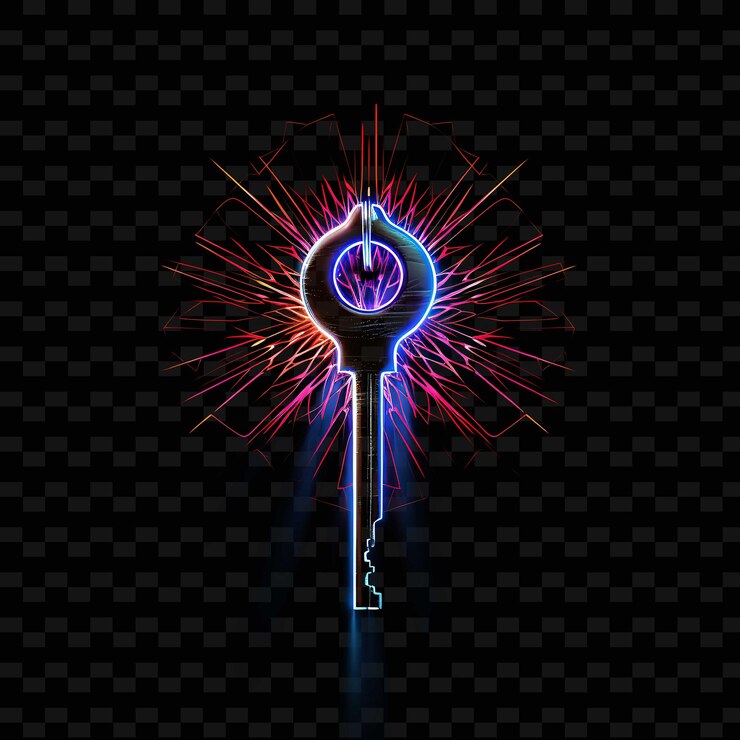 PSD car key luxurious silver streaked neon lines diamond decorat shape y2k neon light art collections