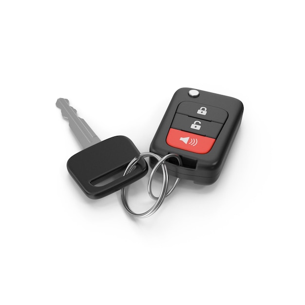 Car Key and Remote Key Fob on White Background