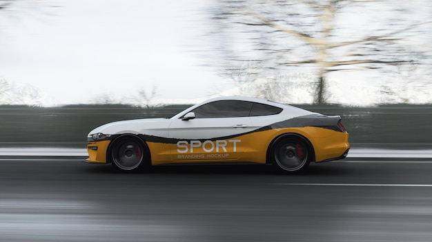 Car mockup driving on the street