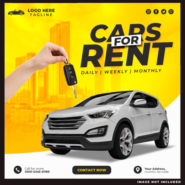 PSD car for rent instagram social media post banner