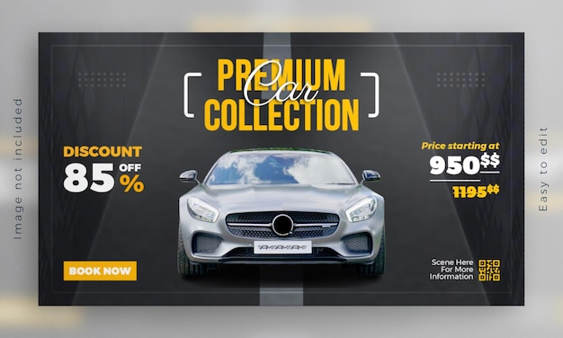 Car rent promotion web banner template horizontal facebook cover post advertising template design