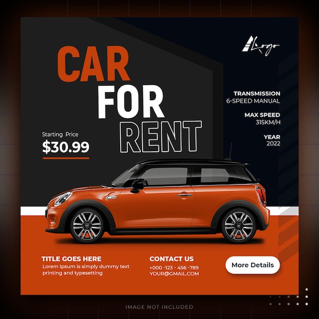 Car rent social media sale banner or instagram post promotion template design