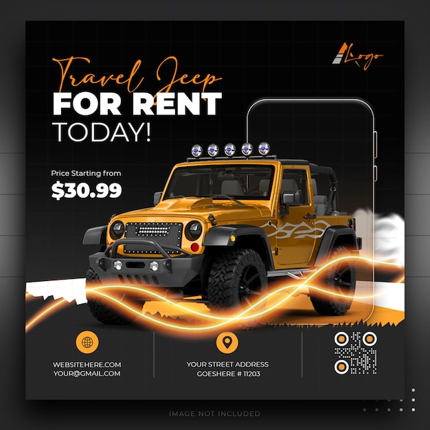 PSD car rent social media sale banner or instagram post promotion template design