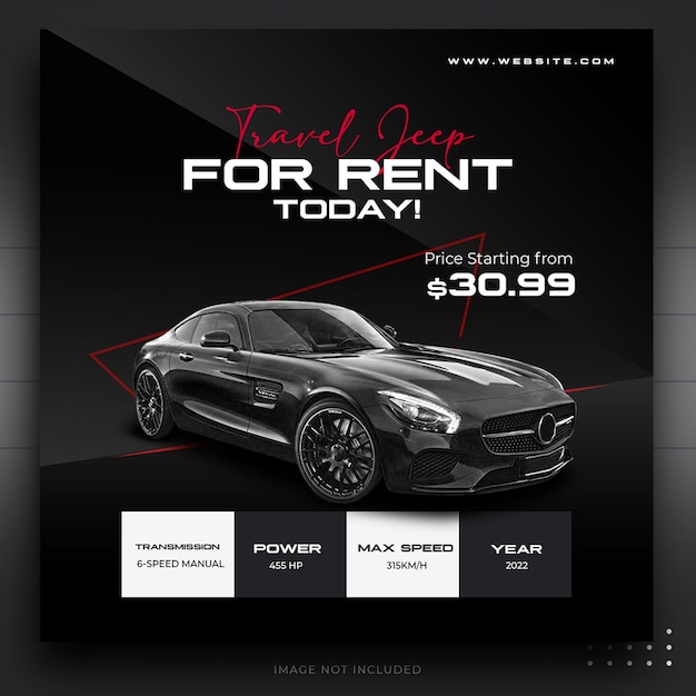 Car Rent social media sale banner or instagram post promotion template design