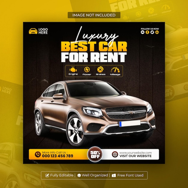 Car rental and automotive social media and instagram post or banner template