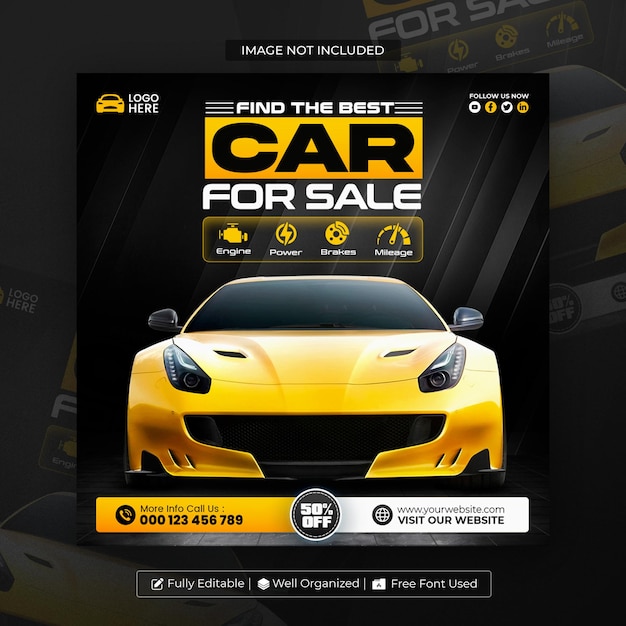 PSD car rental and automotive social media and instagram post or banner template