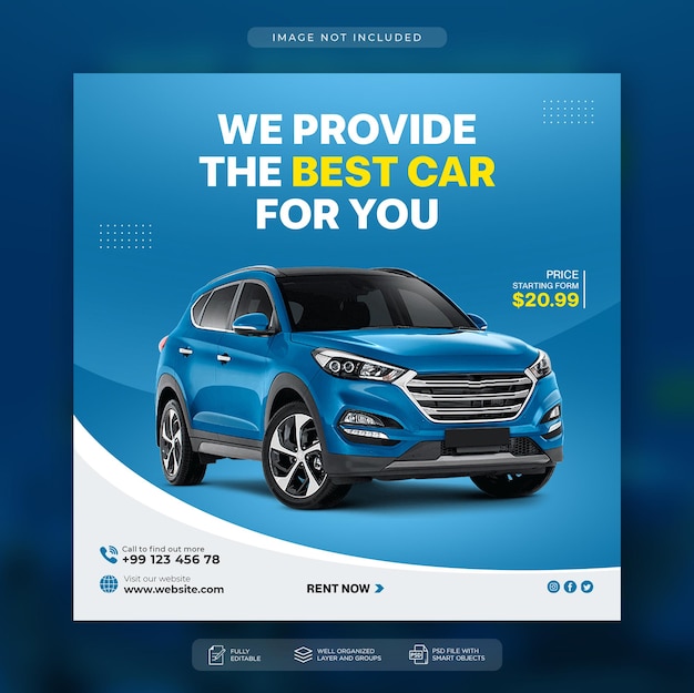 Car rental flyer social media post and web banner template