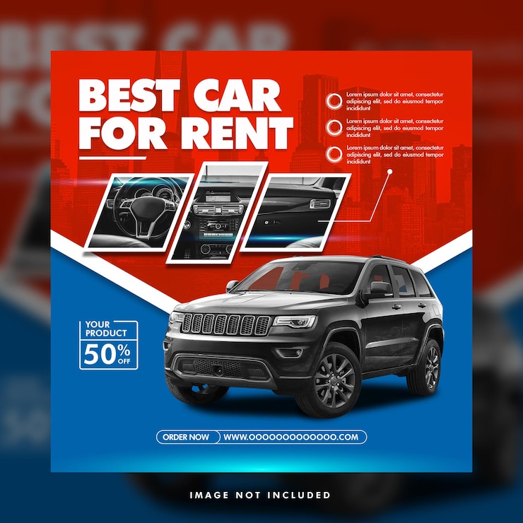 PSD car rental flyer social media promotion square template
