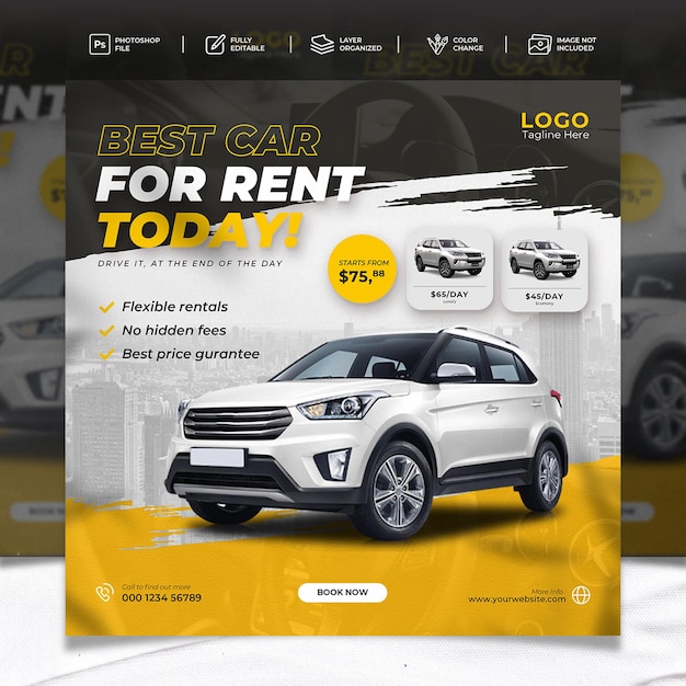 PSD car rental instagram social media post banner template