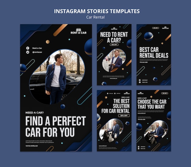 Design del modello di storie di instagram di autonoleggio