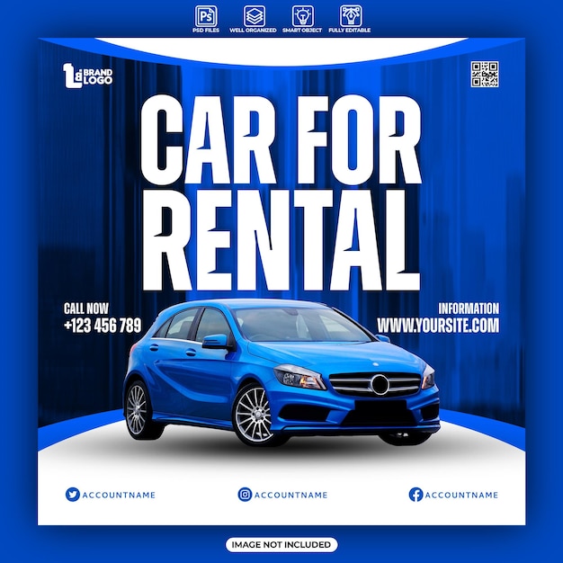 PSD car for rental poster or social media feed template