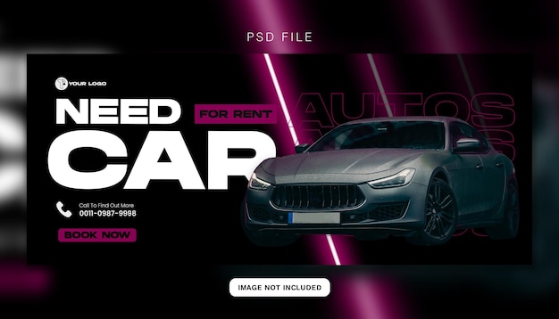 Modello di banner di copertina di facebook per la promozione del noleggio auto sui social media psd premium